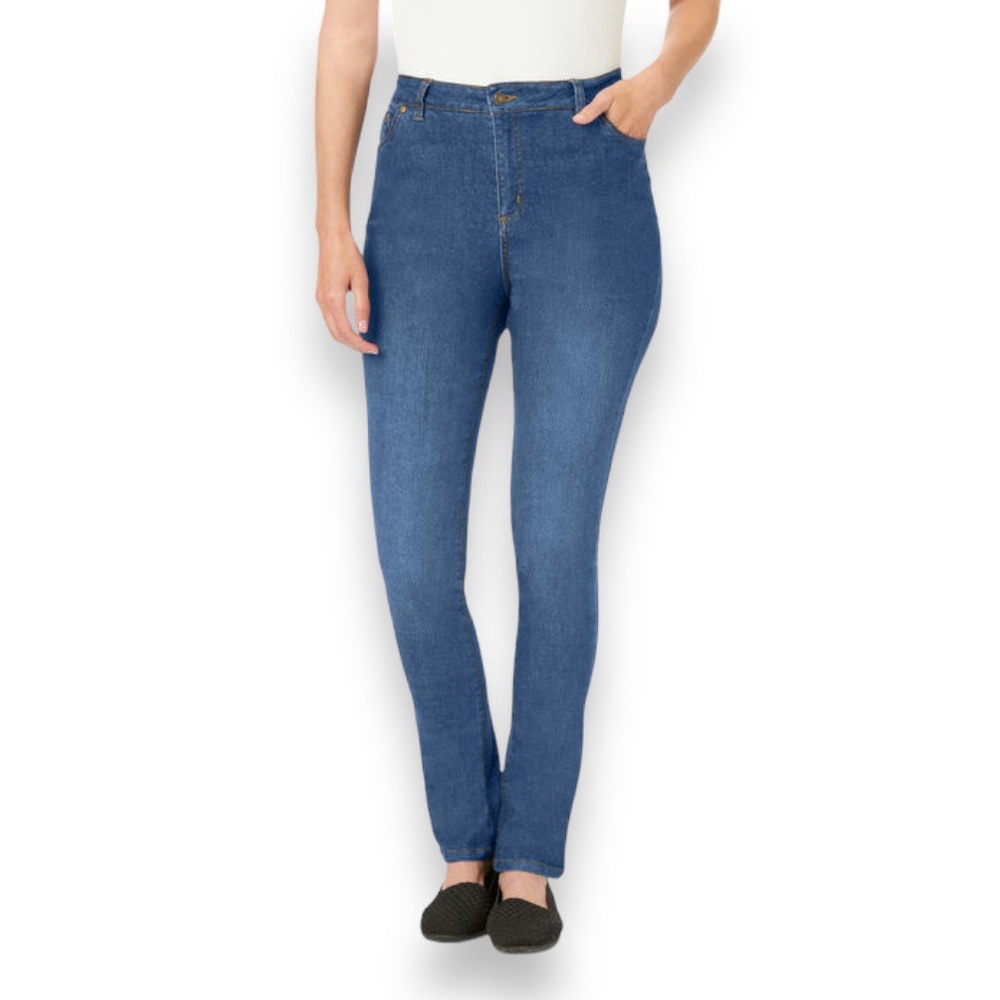 woman within Premium Straight-Leg Jean Medium Stonewash Sanded 14W